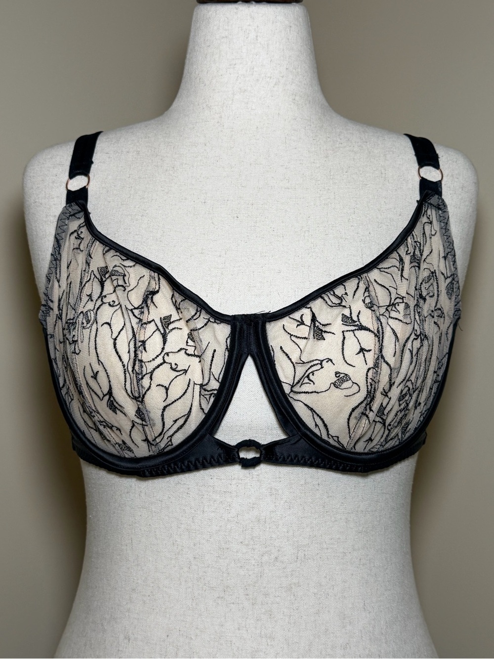 Scantilly Curvy Kate Sex Education Balcony Bra 36H/36FF Black Sheer Embroidered
